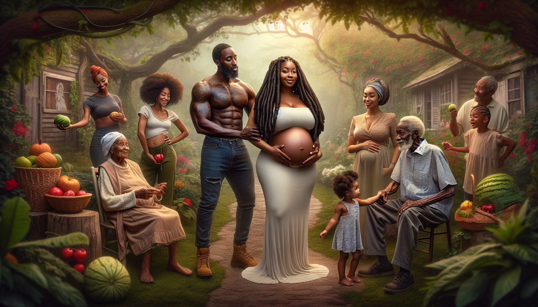 AI Generated image of Black family inthe garden